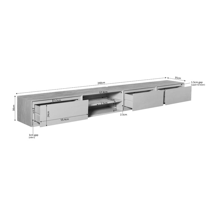 Schwebendes TV-Möbel Ambiance Sand - 240 cm