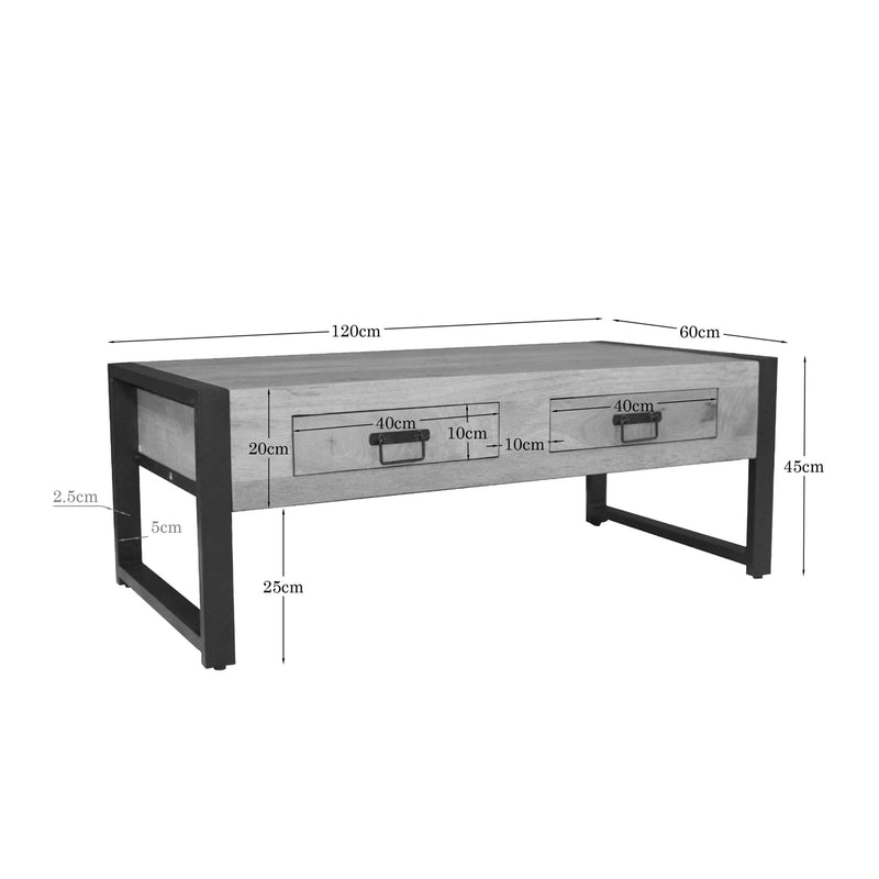 Salontafel Britt Mangohout Naturel 120x60 Twee Lades-Salontafels-Starfurn