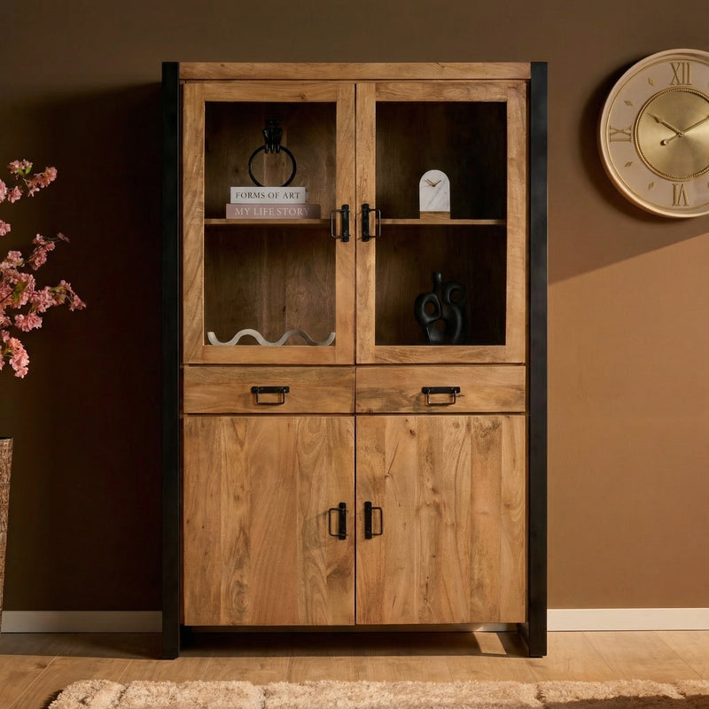 Vitrinekast Britt Mangohout Naturel 115cm-Vitrinekasten-Starfurn