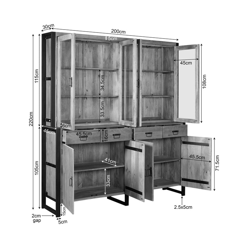 Vitrinekast Britt XXL Mangohout Naturel 200cm-Vitrinekasten-Starfurn
