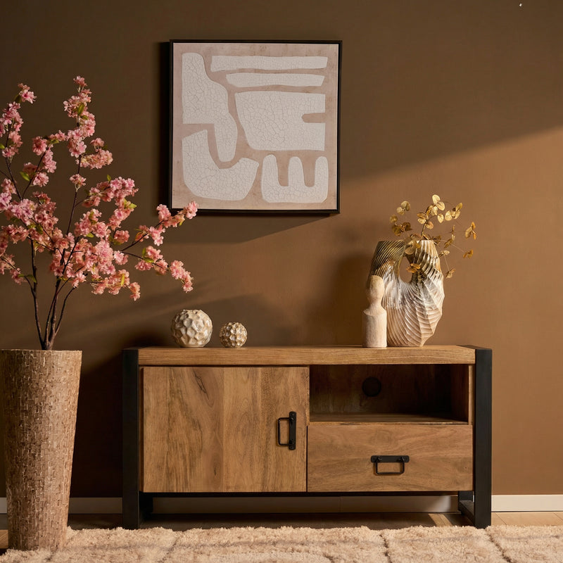 TV-meubel Britt Mangohout Naturel 110cm Deur Open Vak-TV-meubels-Starfurn