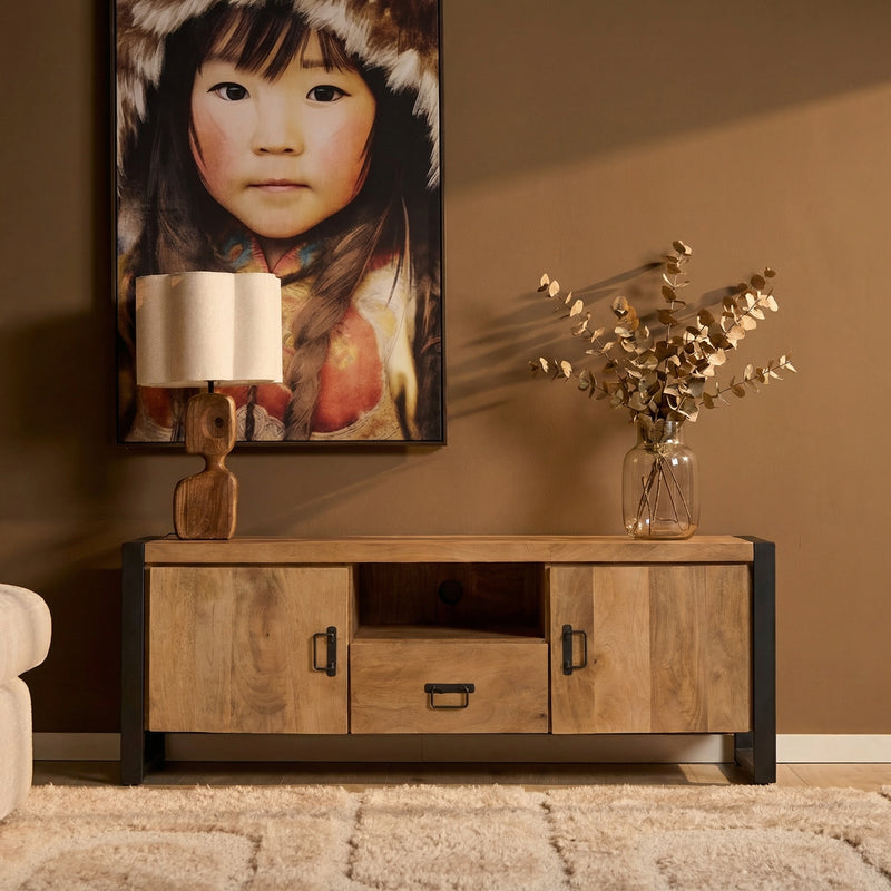 TV-meubel Britt Mangohout Naturel 150cm Deuren Lade-TV-meubels-Starfurn