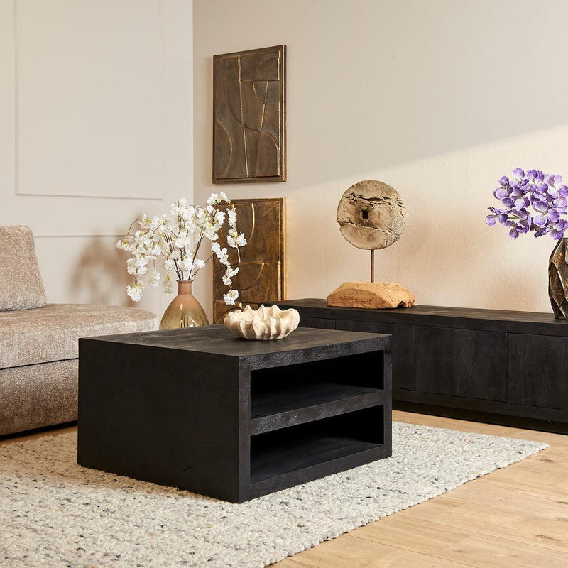 Salontafel Brussel Zwart Mangohout 80 cm 80x80x45 cm-Salontafels-Starfurn