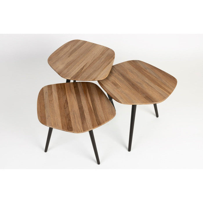 Salontafel Cuties (set Of 3) Teak veneer Zwart 46x42 cm-Salontafels-Creating Home