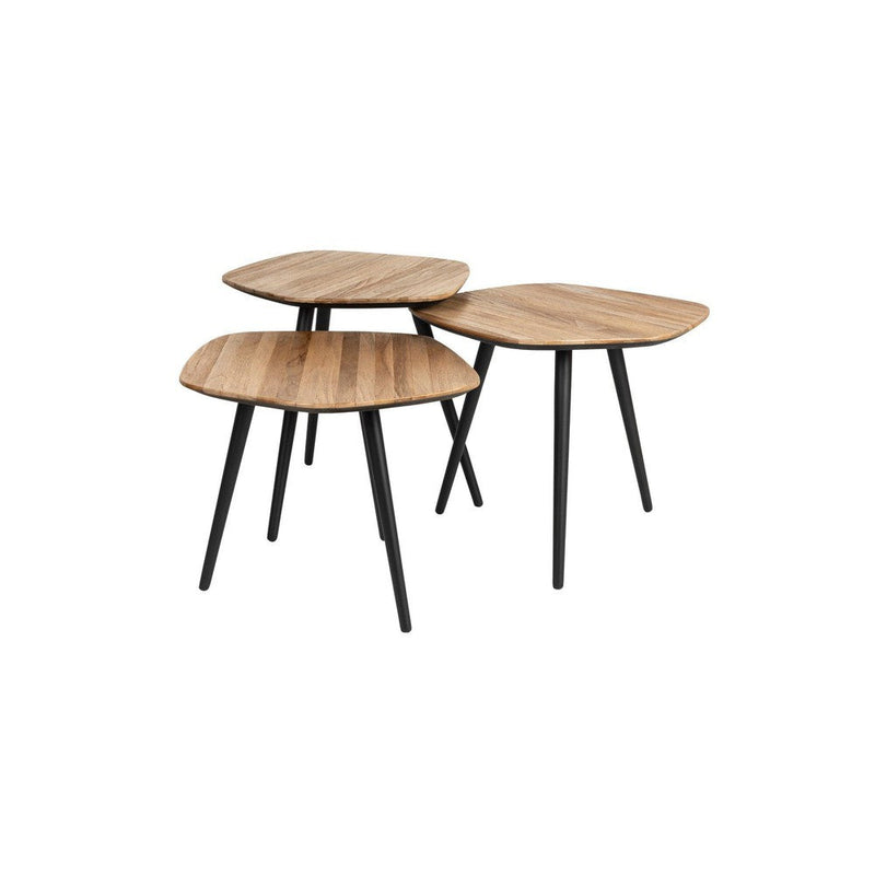 Salontafel Cuties (set Of 3) Teak veneer Zwart 46x42 cm-Salontafels-Creating Home