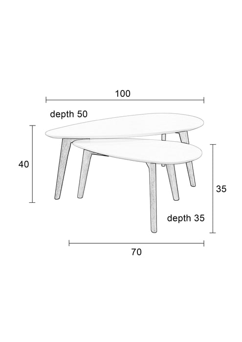 Salontafel Drop Set van 2 Hout Beige 50x100 cm-Salontafels-Creating Home
