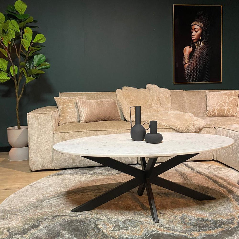 Salontafel Faye Ovaal Wit marmer 130x70x46 cm-Salontafels-Starfurn