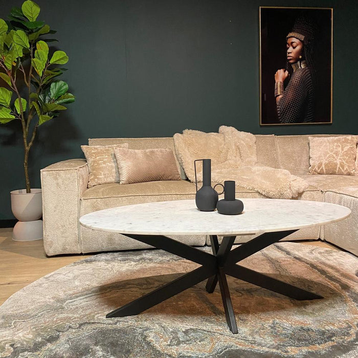 Salontafel Faye Ovaal Wit marmer 130x70x46 cm-Salontafels-Starfurn