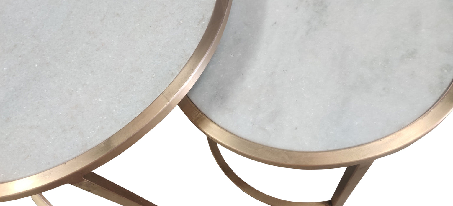 Salontafel Jamie Marble Natuursteen Wit/Goud Set van 2