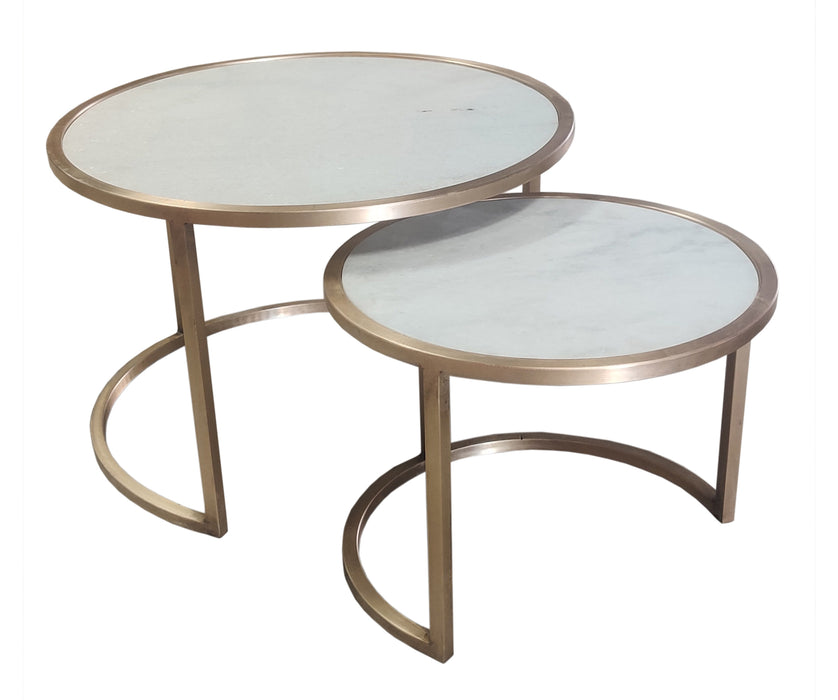 Salontafel Jamie Marble Natuursteen Wit/Goud Set van 2