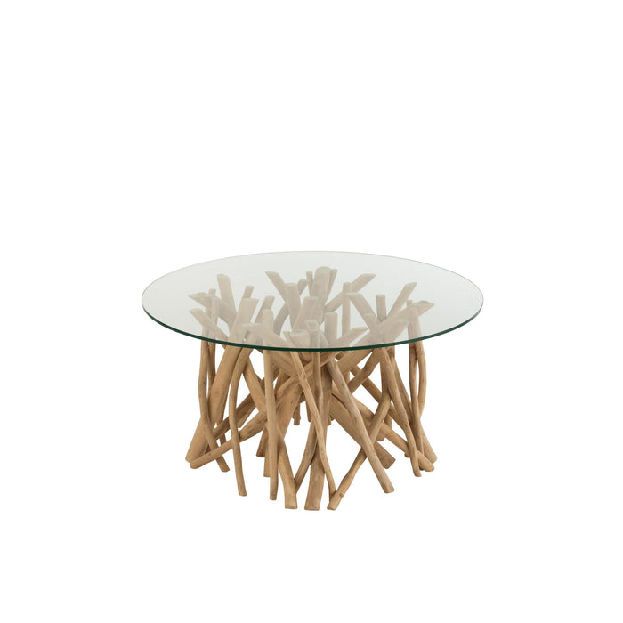 Salontafel Naturel Glas 80 cm - Glas(30%),teakhout(70%) - 21108-Salontafels-J-Line