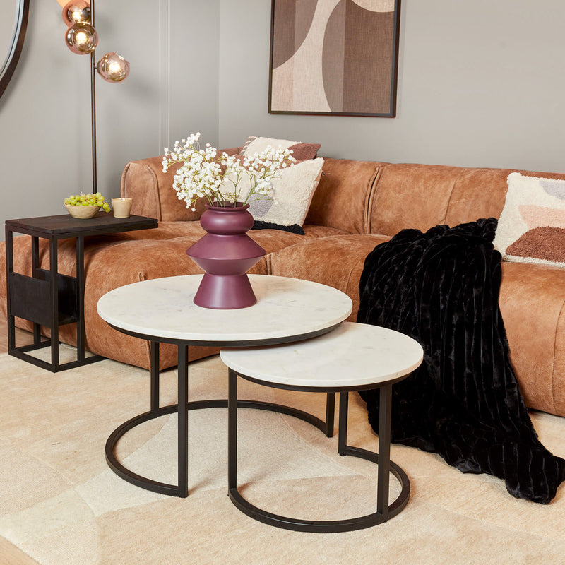 Salontafel Nova Set van 2 Rond Wit marmer 70x70x45 cm-Salontafels-Starfurn