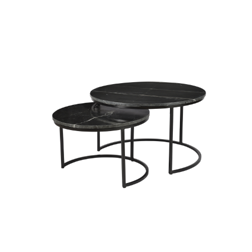 Salontafel Nova Set van 2 Rond Zwart marmer 70x70x45 cm-Salontafels-Starfurn