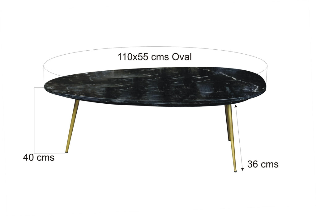 Salontafel Organic Marble Natuursteen Zwart/Goud 110cm