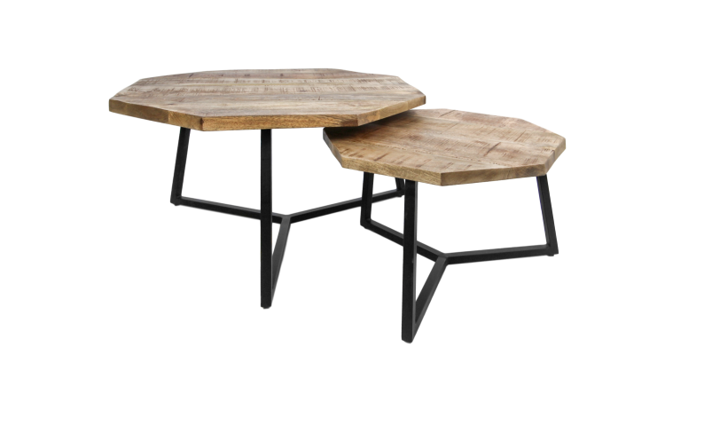 Salontafel Urban - mangohout/ijzer - powdercoated black - set van 2-Salontafels-HSM Collection