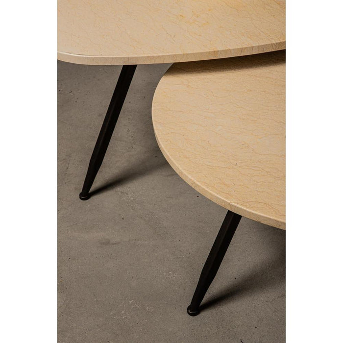 Salontafel Veria Set 2 Coffeetables Beige Marmer-Salontafels-PTMD