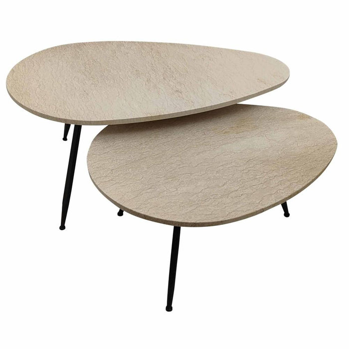 Salontafel Veria Set 2 Coffeetables Beige Marmer-Salontafels-PTMD