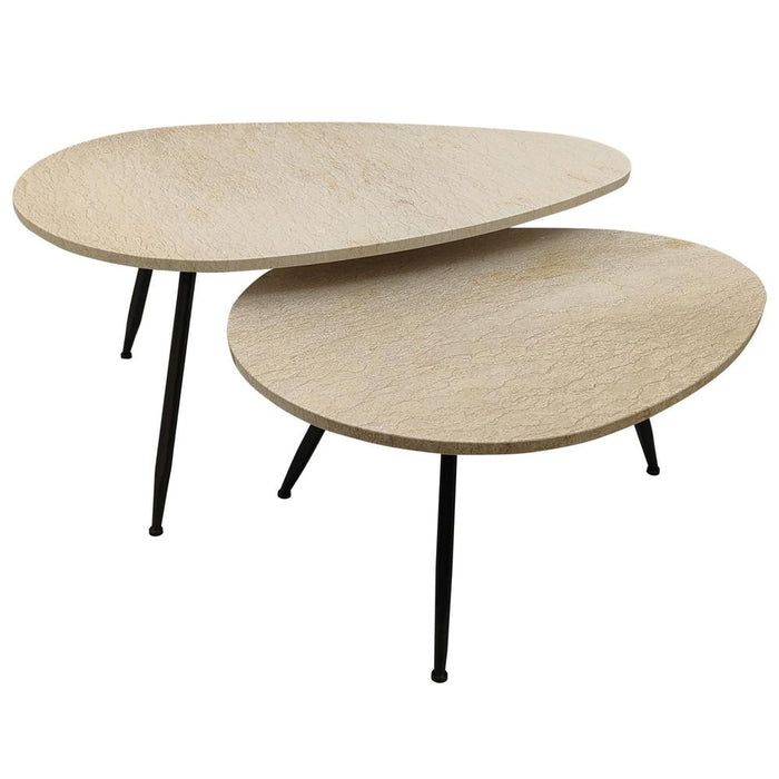 Salontafel Veria Set 2 Coffeetables Beige Marmer-Salontafels-PTMD