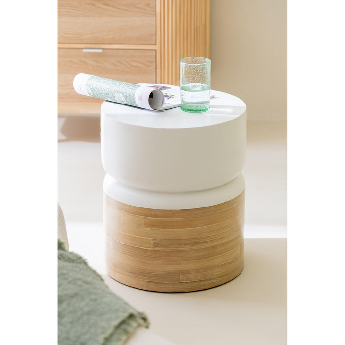 Salontafel Wit Bamboe Rond 40 cm-Salontafels-J-Line