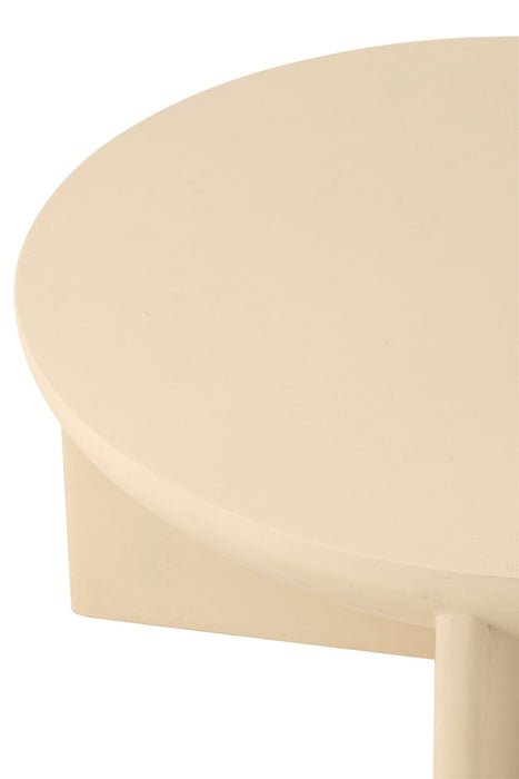 Witte ronde salontafel van mangohout met een minimalistisch design van 90 cm breed.
