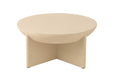 Witte ronde salontafel van 90 cm gemaakt van mangohout met een modern minimalistisch design.
