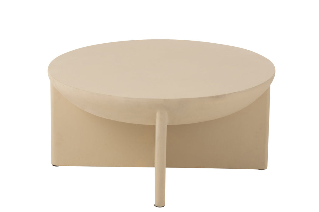Witte ronde salontafel van mangohout met een modern design, afmeting 90x90x42 cm.