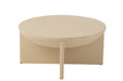Witte ronde salontafel van mangohout met een modern design, afmeting 90x90x42 cm.