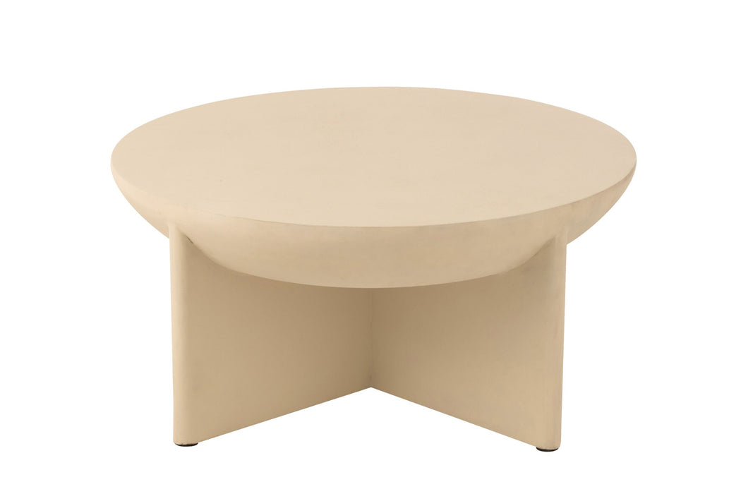 Witte ronde salontafel van 90 cm uit mangohout met een modern minimalistisch design.