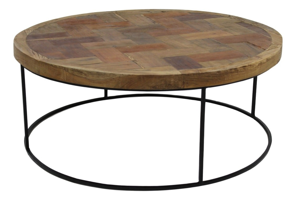 Salontafel mozaiek - ø80 cm - teak/ijzer-Salontafels-HSM Collection