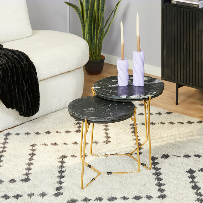 Salontafel set Caly | Zwart marmer 50-40 cm-Salontafels-Starfurn