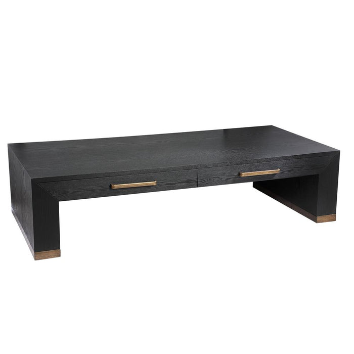 Salontafels Salontafel Tiess Zwart Houten Fineer Coffeetable 2 Drawers-Salontafels-PTMD