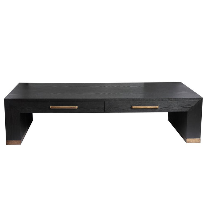 Salontafels Salontafel Tiess Zwart Houten Fineer Coffeetable 2 Drawers-Salontafels-PTMD
