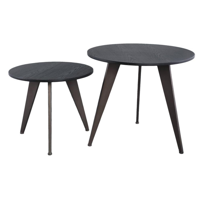 Salontafels Salontafel Werdy Zwart IJzer Coffeetable Fineer Top Rond SV2-Salontafels-PTMD