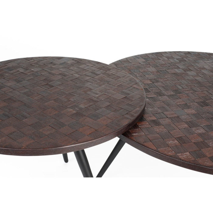Salontafelset Webster Set van 2 Teak Hout Bruin Ø70x39 cm-Bijzettafels-Creating Home