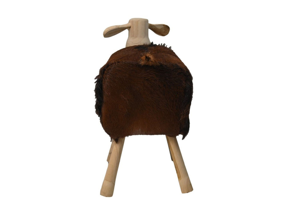 Schaap Shawn groot - 58x34x62 - Wit/bruin/naturel - Teak/geitenhuid-Krukjes-HSM Collection