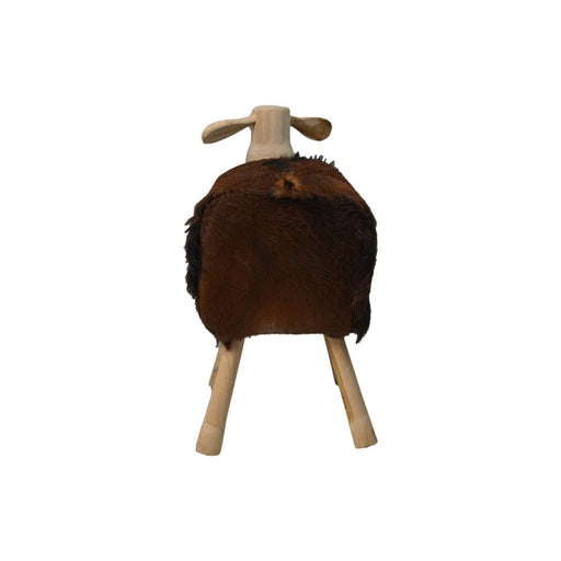 Schaap Shawn groot - 58x34x62 - Wit/bruin/naturel - Teak/geitenhuid-Krukken-HSM Collection