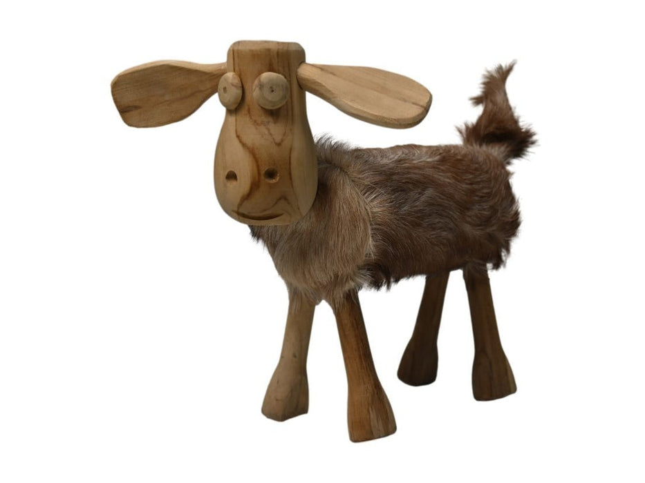 Schaap Shawn klein - 32x14x32 - Wit/bruin/naturel - Teak/geitenhuid-Krukjes-HSM Collection