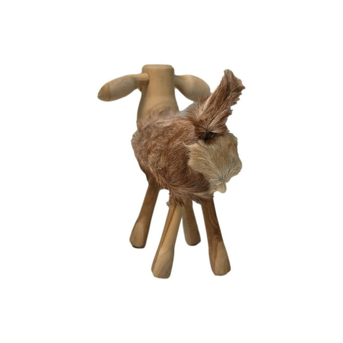 Schaap Shawn klein - 32x14x32 - Wit/bruin/naturel - Teak/geitenhuid-Krukjes-HSM Collection