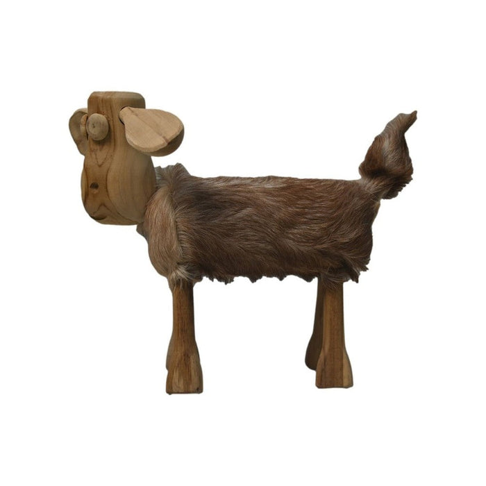 Schaap Shawn klein - 32x14x32 - Wit/bruin/naturel - Teak/geitenhuid-Krukjes-HSM Collection