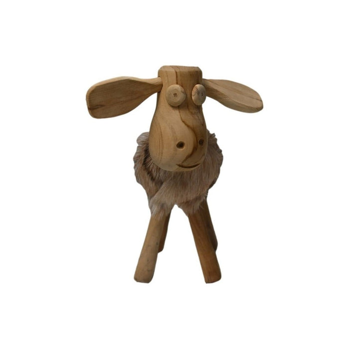 Schaap Shawn klein - 32x14x32 - Wit/bruin/naturel - Teak/geitenhuid-Krukjes-HSM Collection