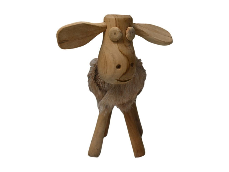 Schaap Shawn klein - 32x14x32 - Wit/bruin/naturel - Teak/geitenhuid-Krukjes-HSM Collection