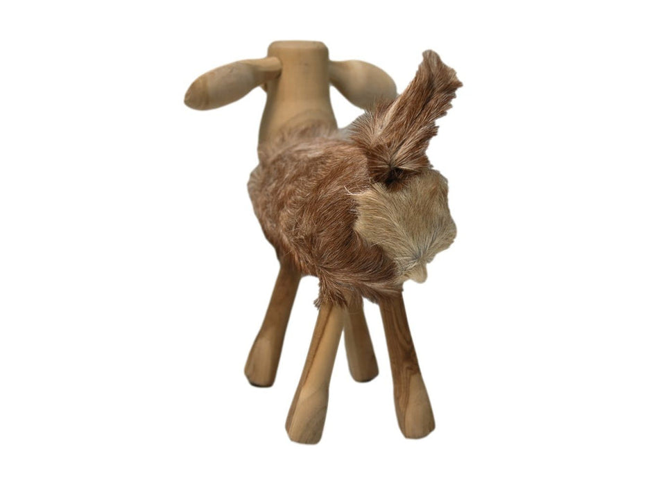 Schaap Shawn klein - 32x14x32 - Wit/bruin/naturel - Teak/geitenhuid-Krukjes-HSM Collection