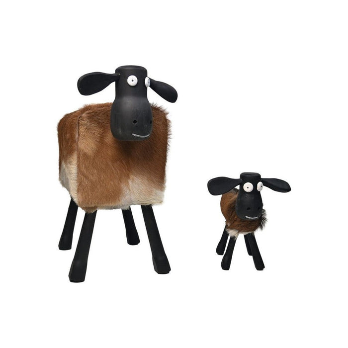 Schaap Shawn klein - 32x14x32 - bruin/zwart - Teak/geitenhuid-Krukjes-HSM Collection