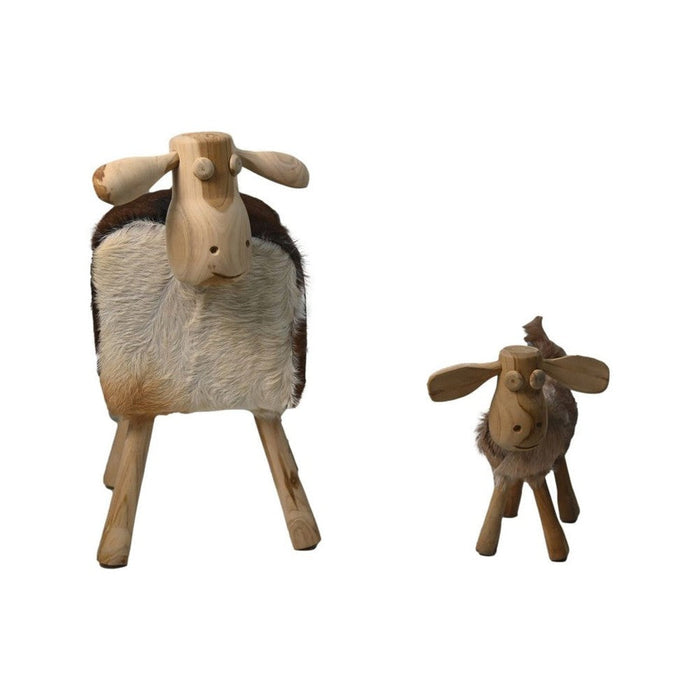 Schaap Shawn klein - 32x14x32 - wit/zwart- Teak/geitenhuid-Krukjes-HSM Collection