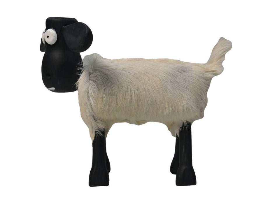 Schaap Shawn klein - 32x14x32 - wit/zwart- Teak/geitenhuid-Krukjes-HSM Collection