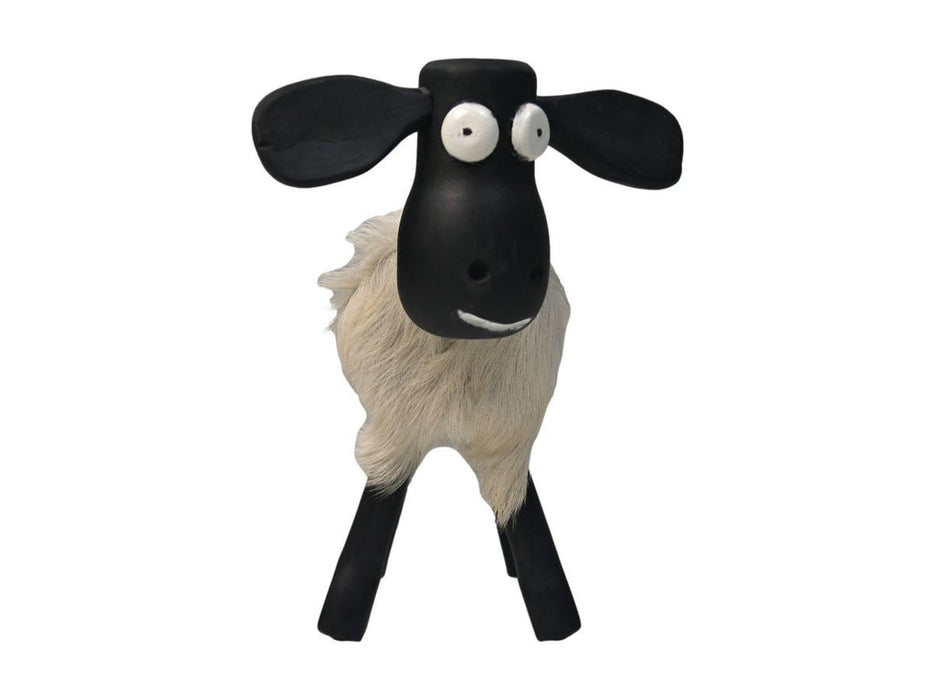 Schaap Shawn klein - 32x14x32 - wit/zwart- Teak/geitenhuid-Krukken-HSM Collection