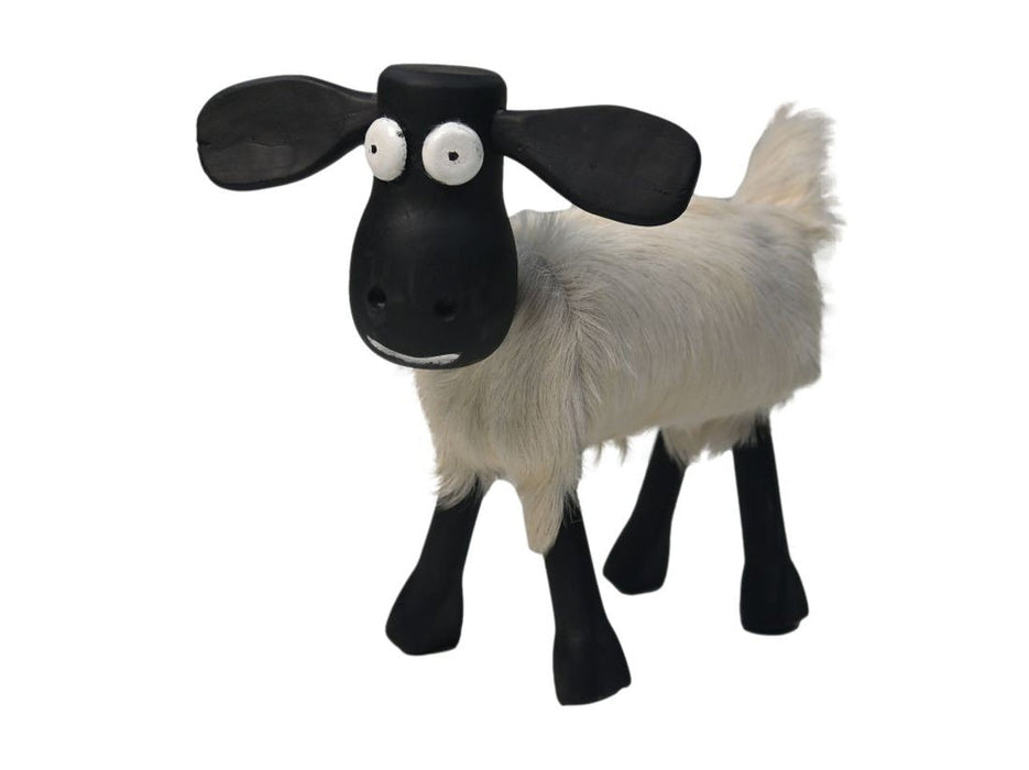 Schaap Shawn klein - 32x14x32 - wit/zwart- Teak/geitenhuid-Krukken-HSM Collection