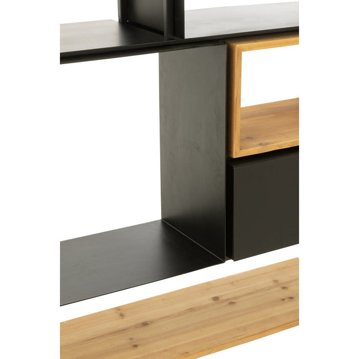 Schap Tina hout/ijzer zwart/naturel large-Vakkenkasten-J-Line