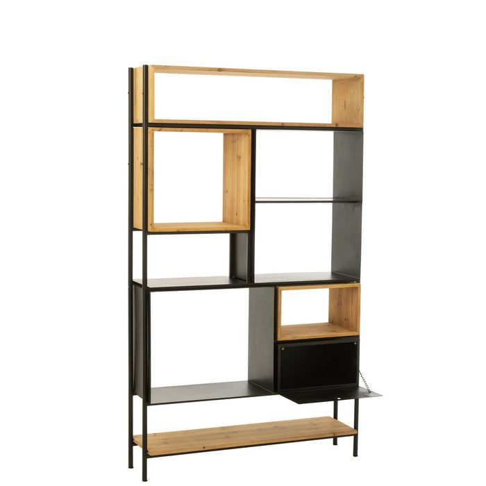 Schap Tina hout/ijzer zwart/naturel large-Vakkenkasten-J-Line