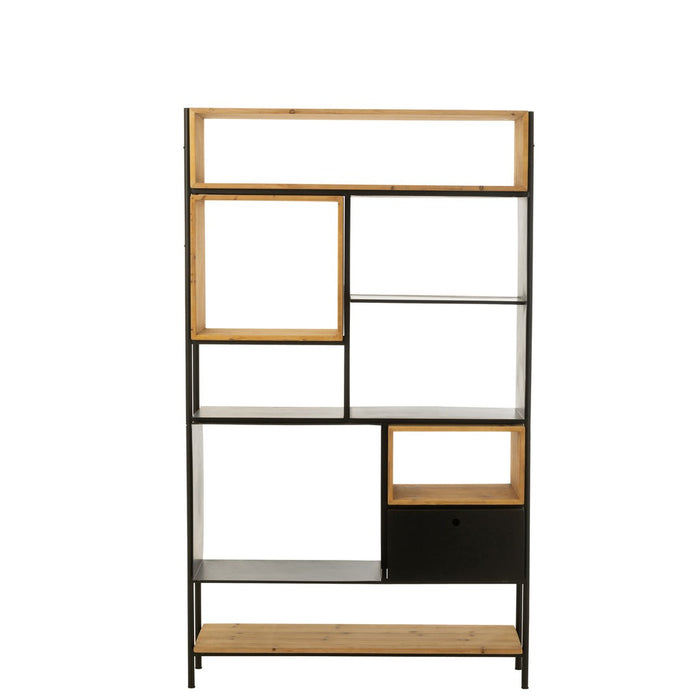 Schap Tina hout/ijzer zwart/naturel large-Vakkenkasten-J-Line
